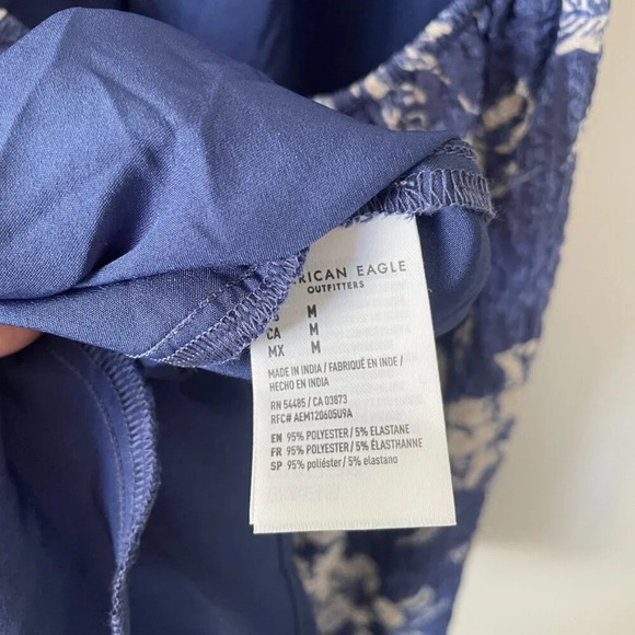 American Eagle  Hawaiian Cut Out Back Crinkle Mini Dress NWT Blue Sz Medium - Picture 7 of 7